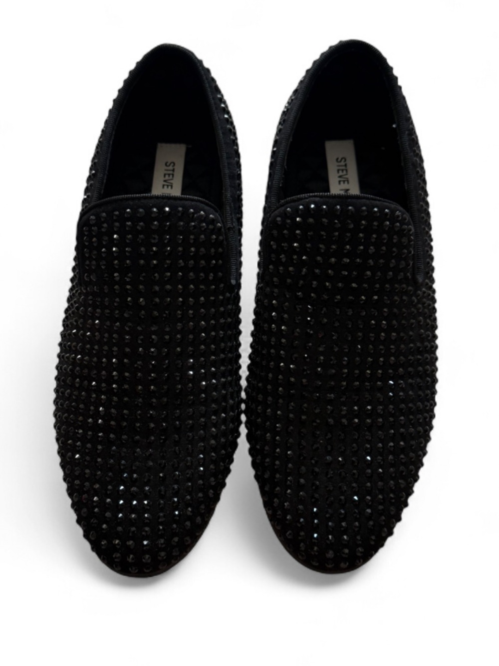 Steve Madden Men Black Studded Velvet Slip-On Loafers